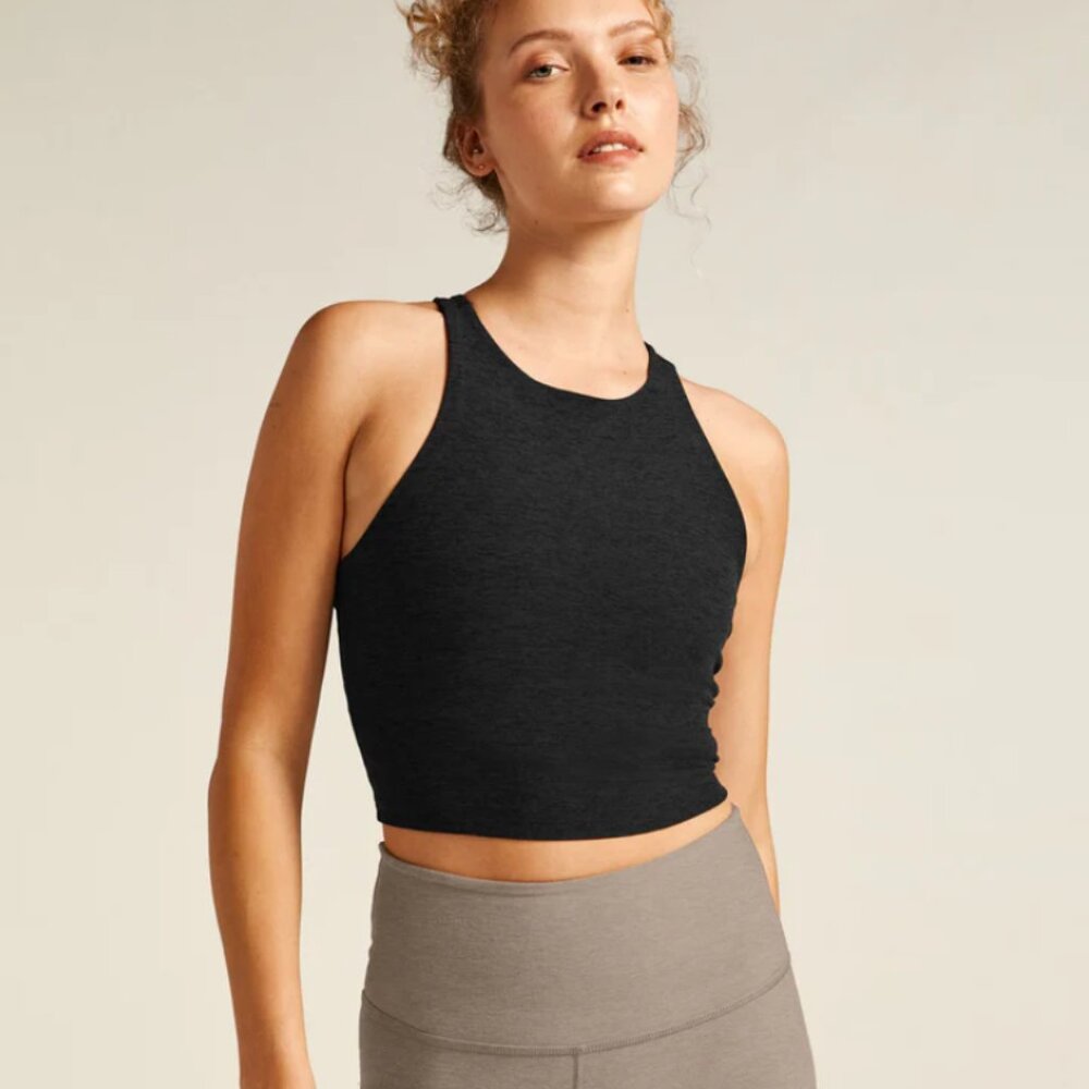 Beyond Yoga Spacedye Refocus Cropped Tank in Black Darkest Night Size XS